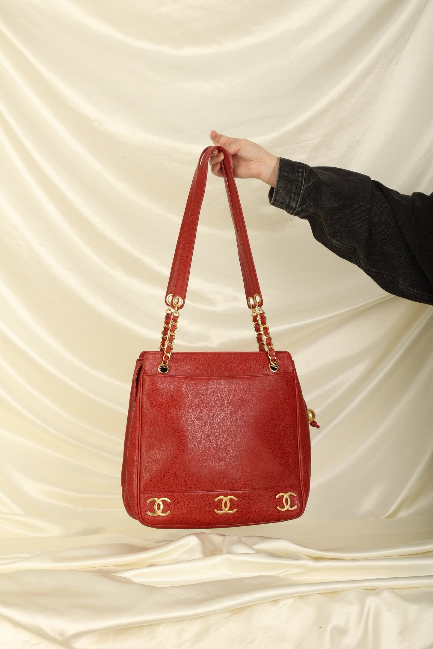 Chanel Caviar Red Logo Tote