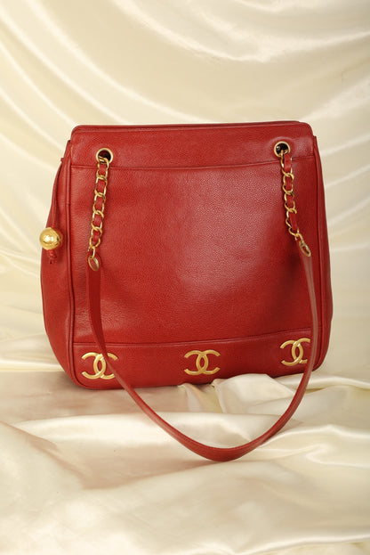 Chanel Caviar Red Logo Tote