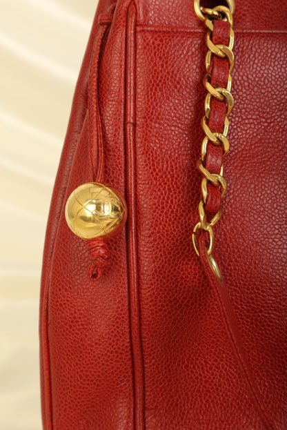 Chanel Caviar Red Logo Tote