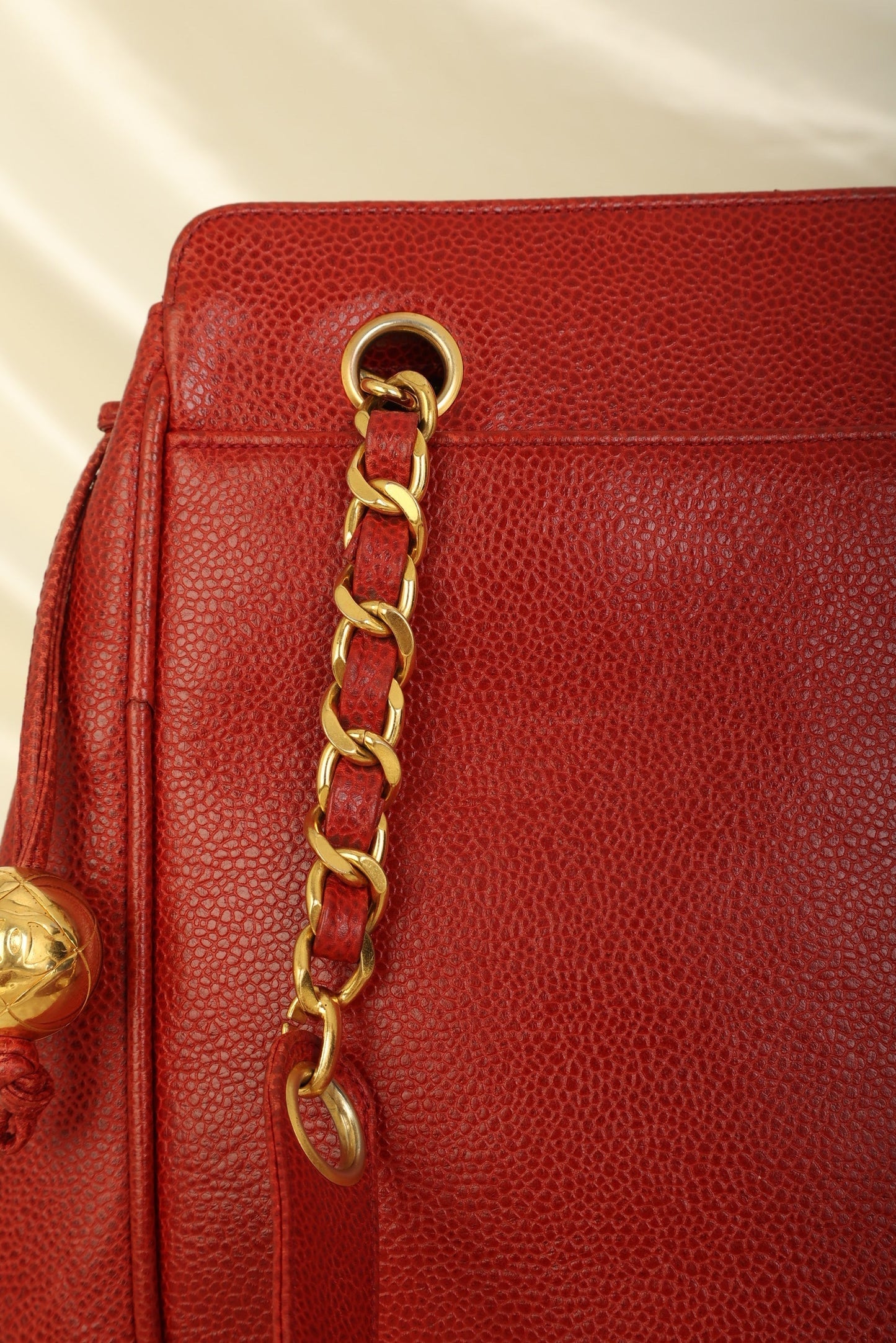 Chanel Caviar Red Logo Tote