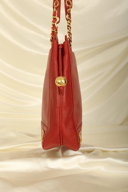 Chanel Caviar Red Logo Tote