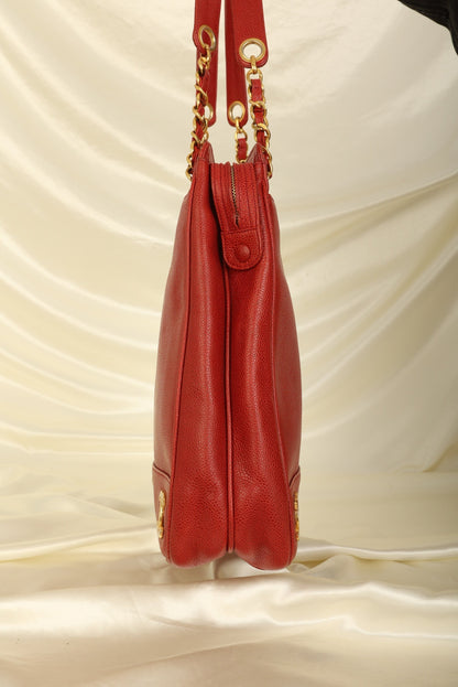 Chanel Caviar Red Logo Tote