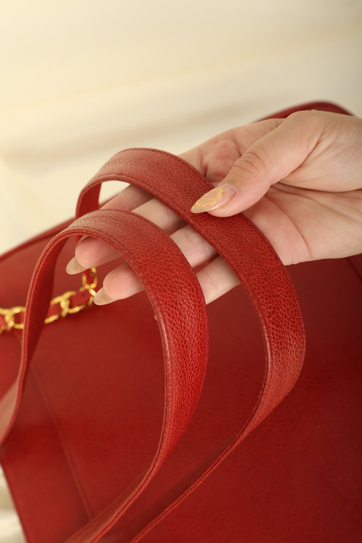 Chanel Caviar Red Logo Tote