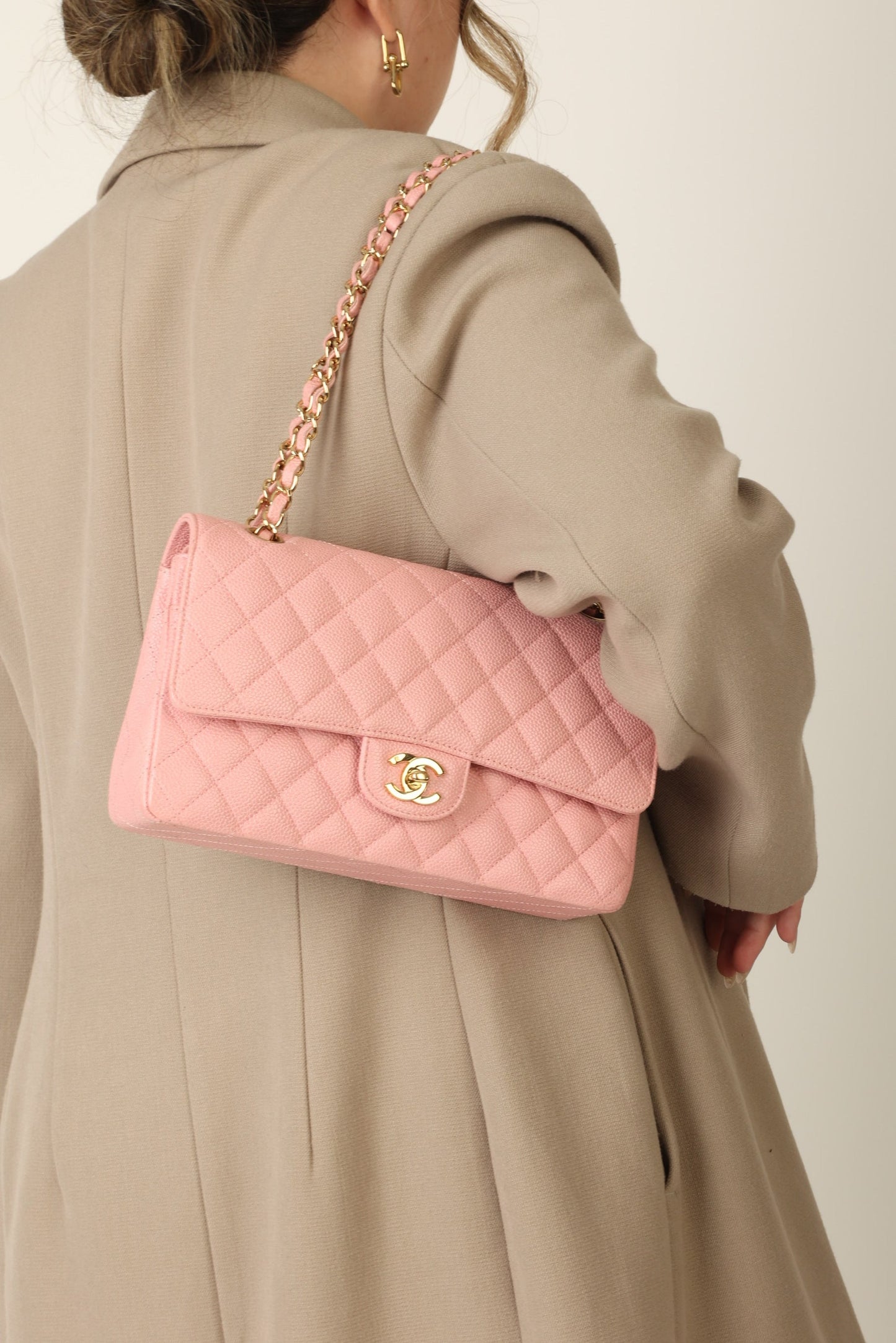 Extremely Rare Chanel Rose Sakura Caviar Medium Double Flap