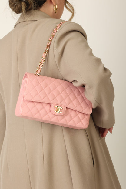 Extremely Rare Chanel Rose Sakura Caviar Medium Double Flap