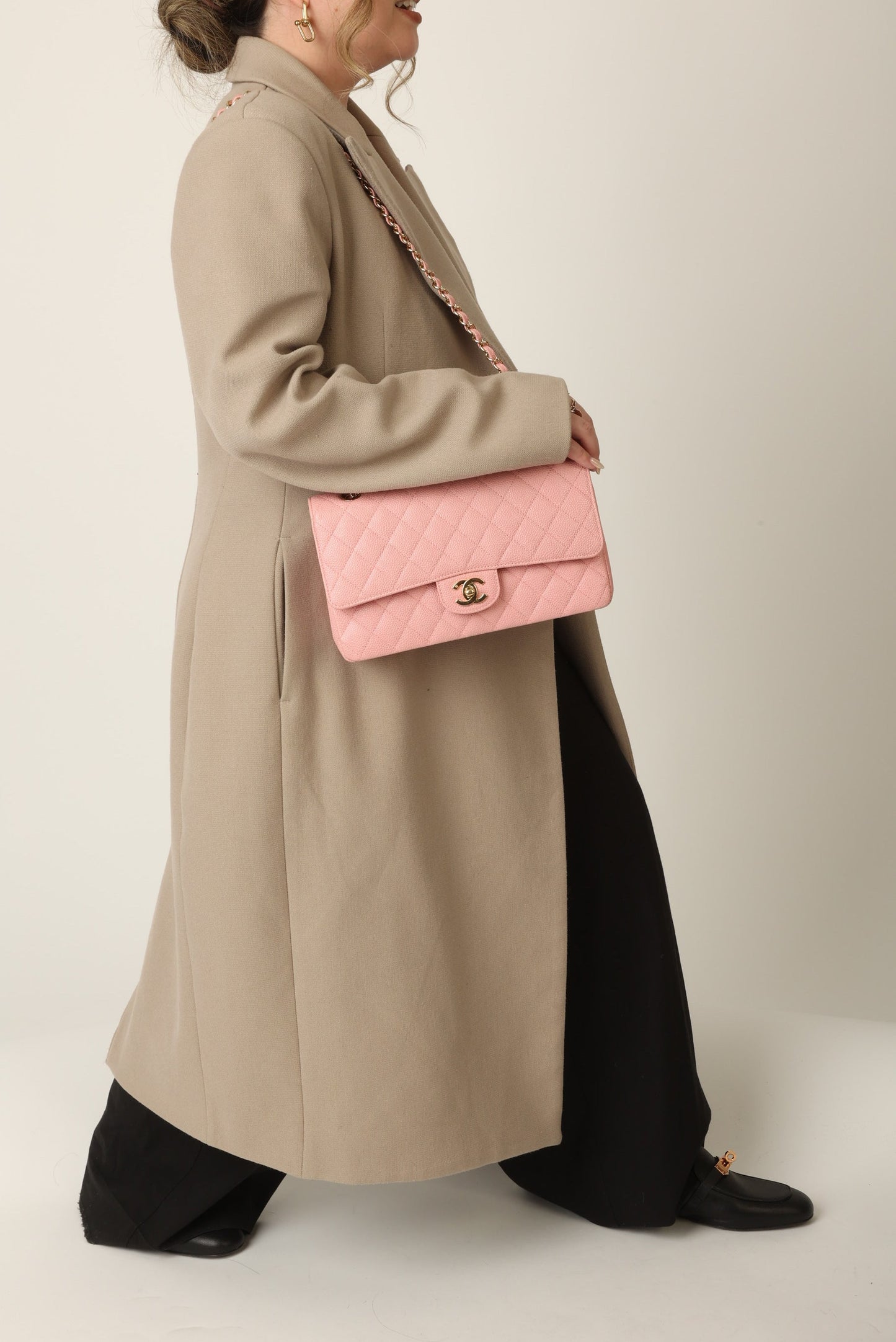 Extremely Rare Chanel Rose Sakura Caviar Medium Double Flap