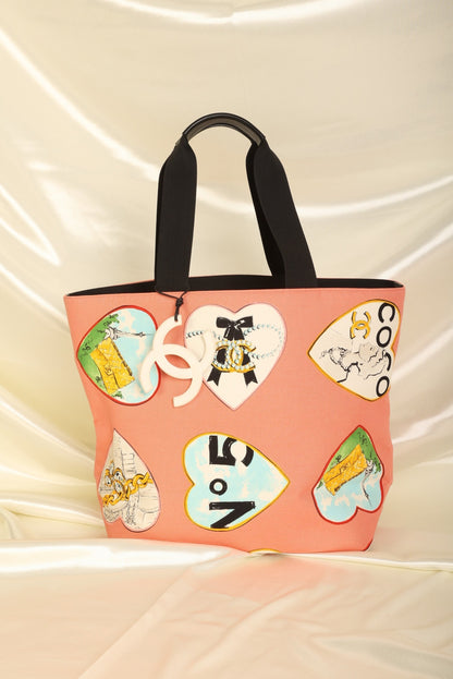 Chanel 2005 Coco Hearts Canvas Tote
