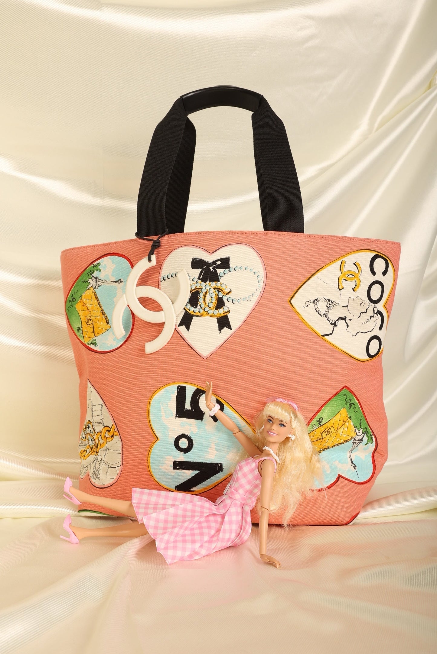 Chanel 2005 Coco Hearts Canvas Tote