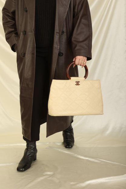 Chanel 2000 Caviar Wood Handle Tote