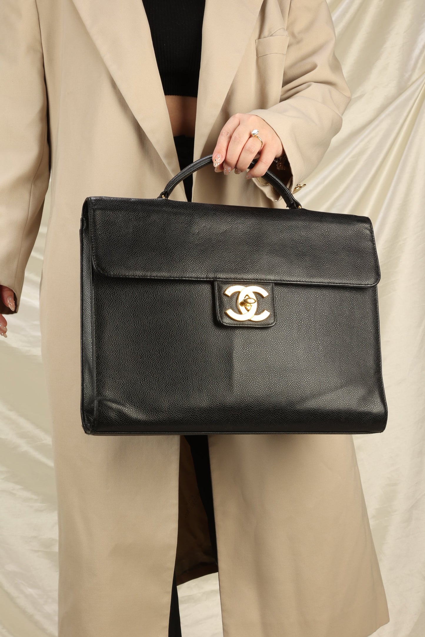 Chanel XL Logo Caviar Briefcase Bag