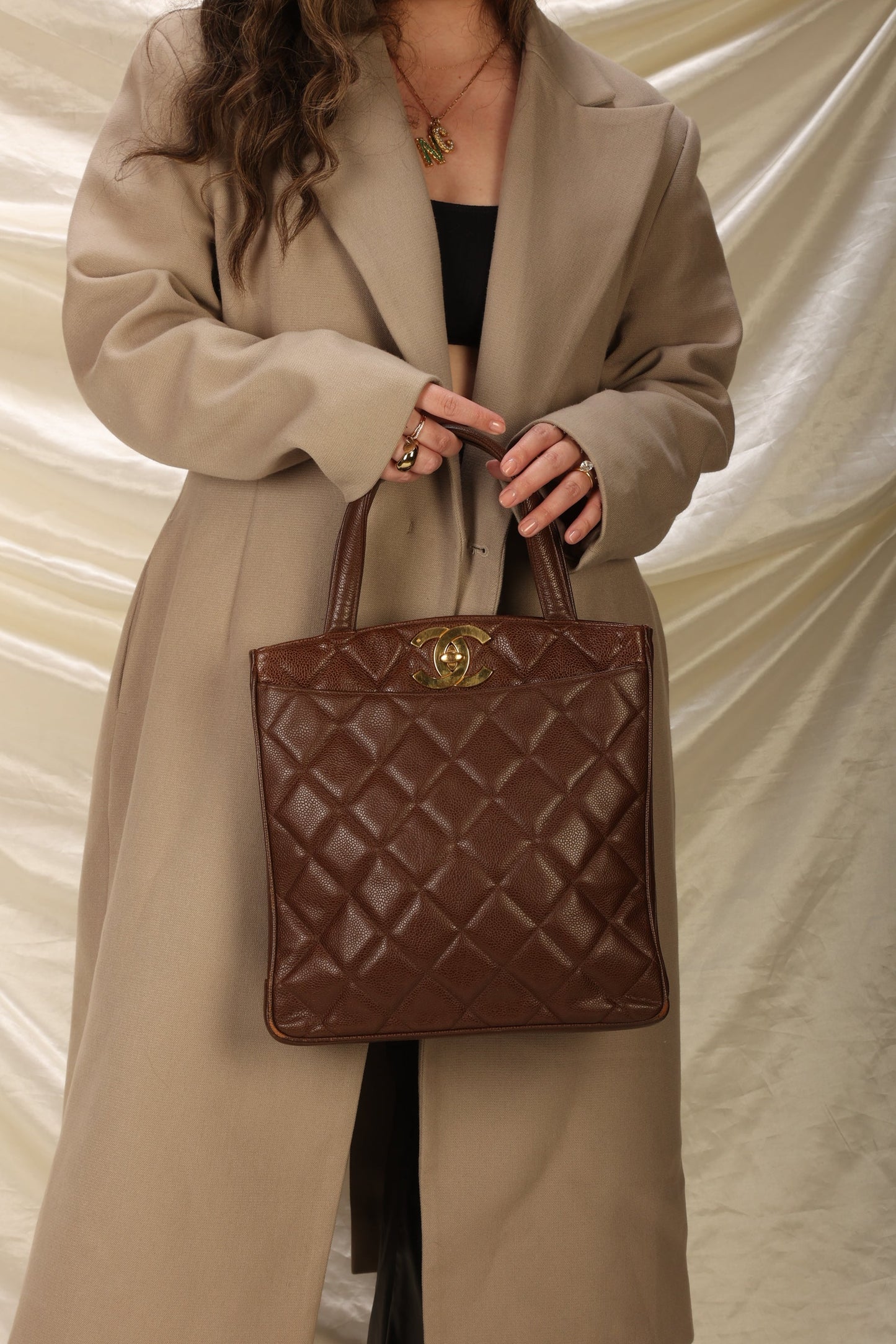 Extremely Rare Chanel Caviar XL Logo Turnlock Tote