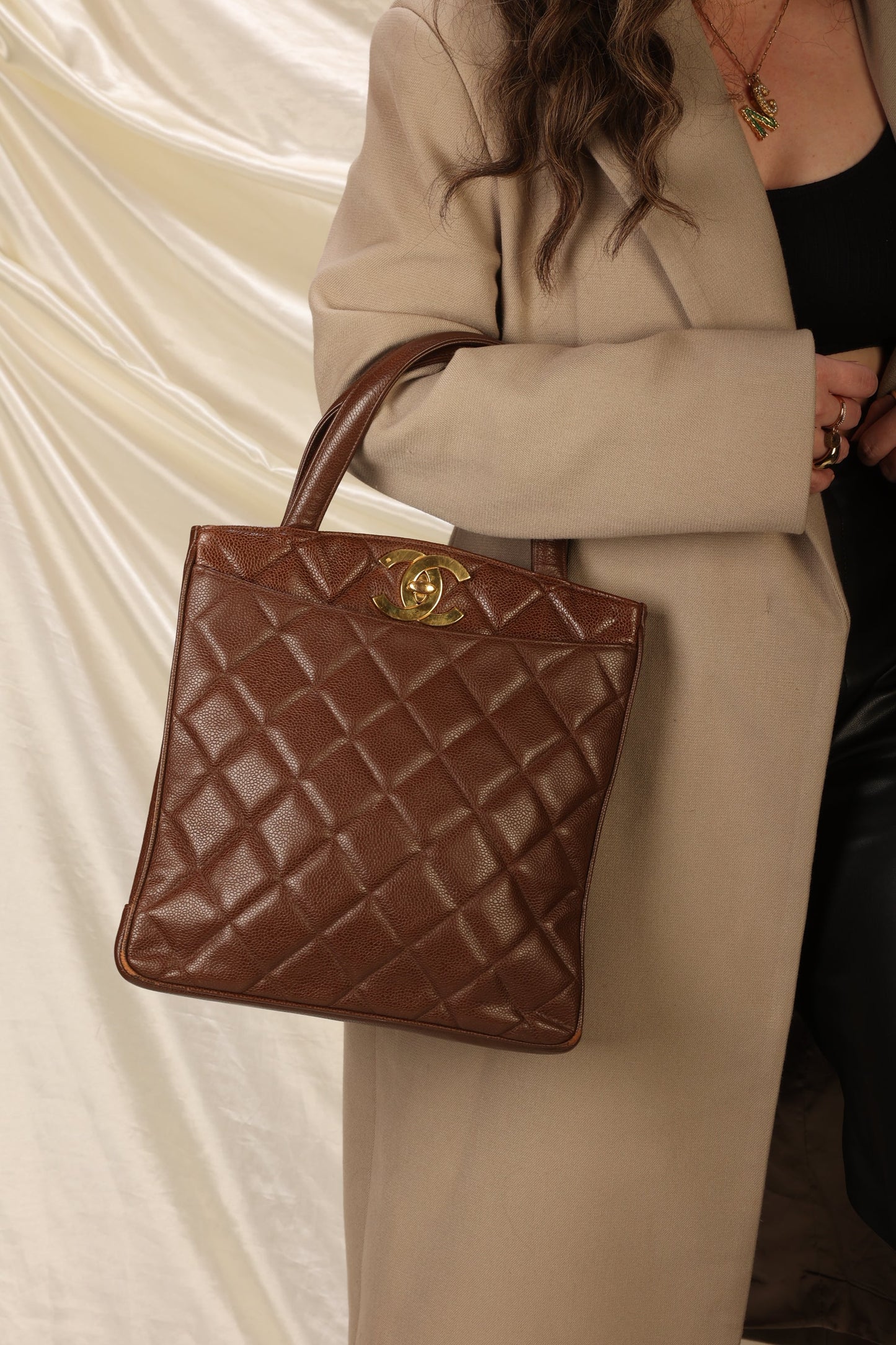 Extremely Rare Chanel Caviar XL Logo Turnlock Tote