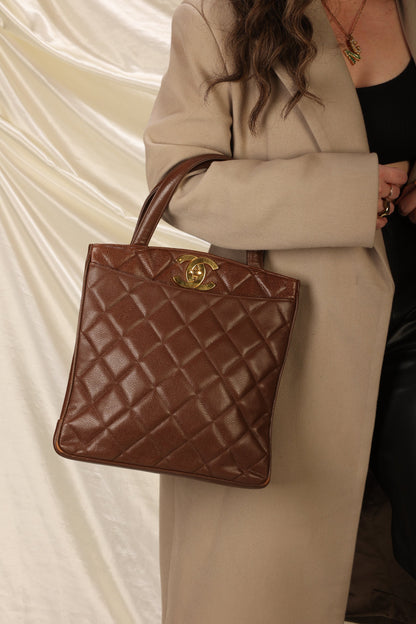 Extremely Rare Chanel Caviar XL Logo Turnlock Tote