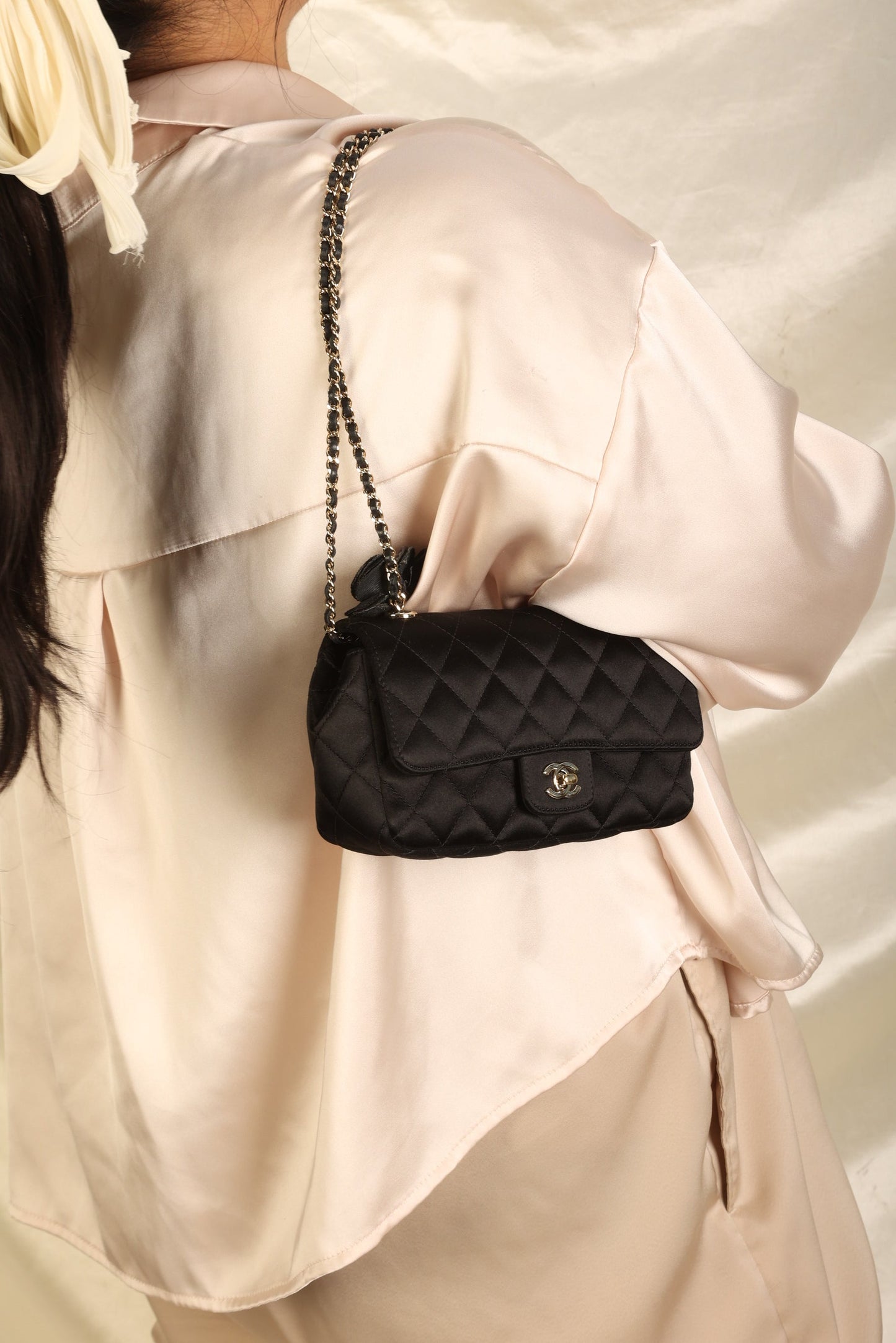 Chanel Satin Camellia Mini Flap