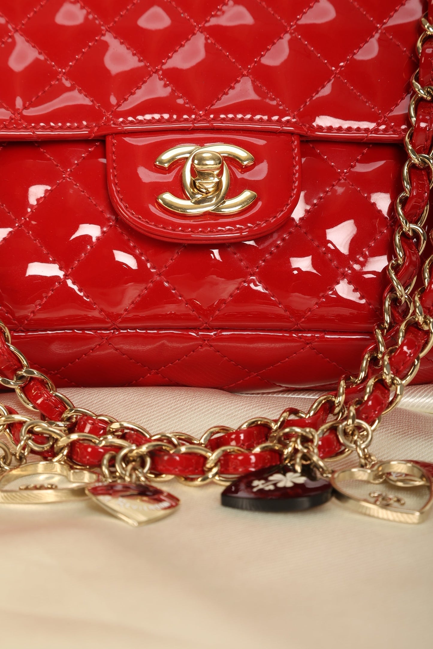 Extremely Rare Chanel Patent Charm Flap Bag