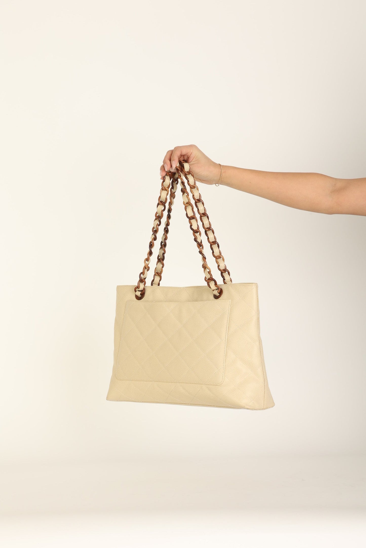Chanel 2000 Caviar Wood Chain Tote