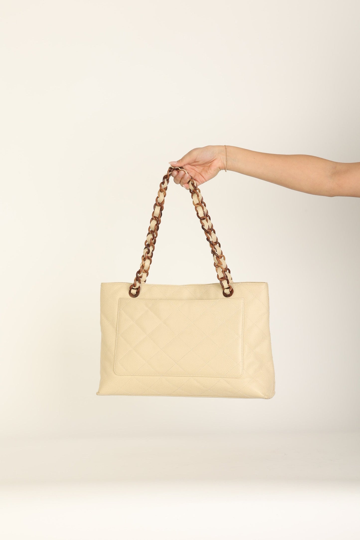 Chanel 2000 Caviar Wood Chain Tote
