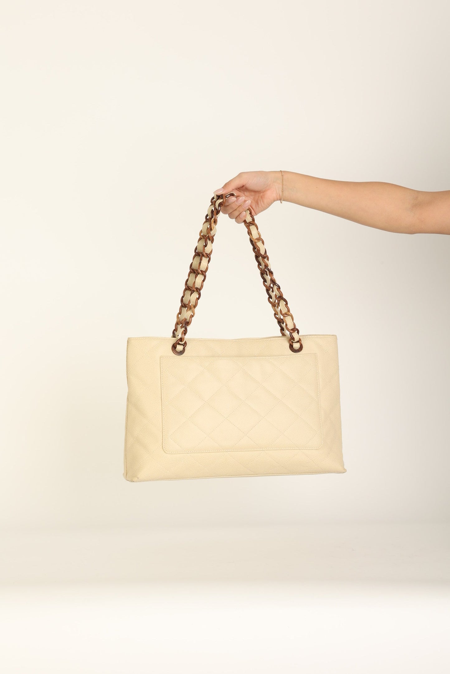Chanel 2000 Caviar Wood Chain Tote