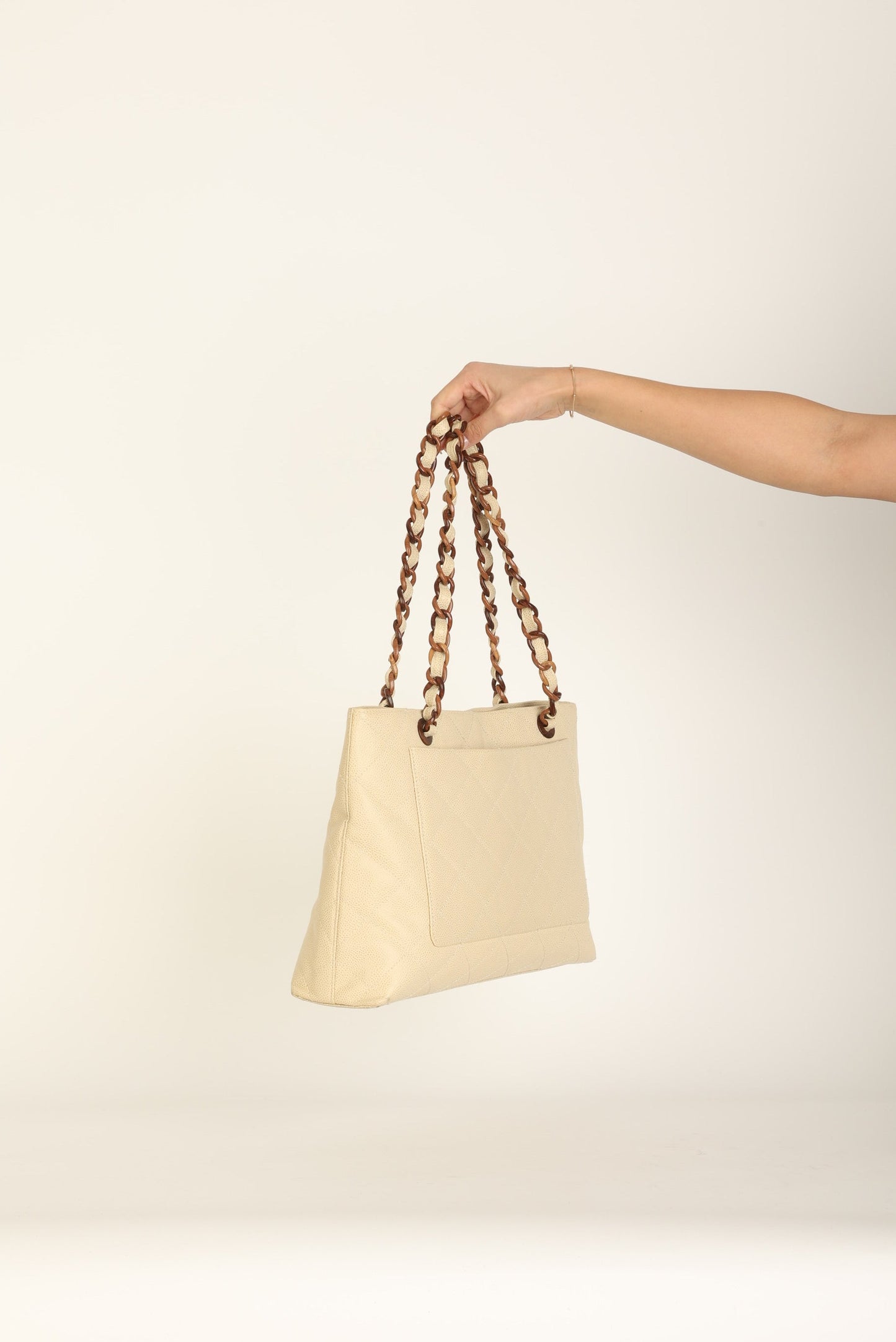 Chanel 2000 Caviar Wood Chain Tote