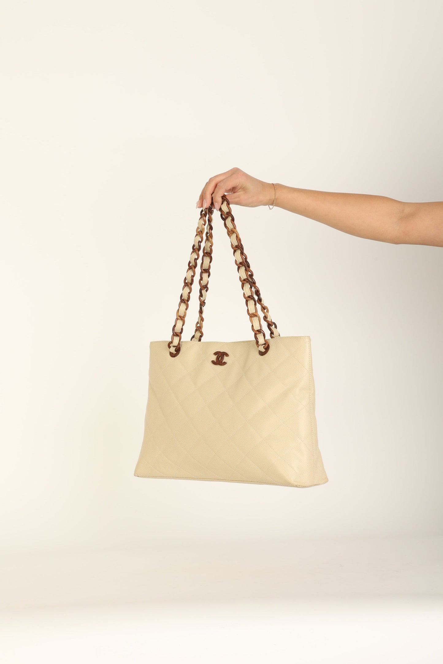 Chanel 2000 Caviar Wood Chain Tote