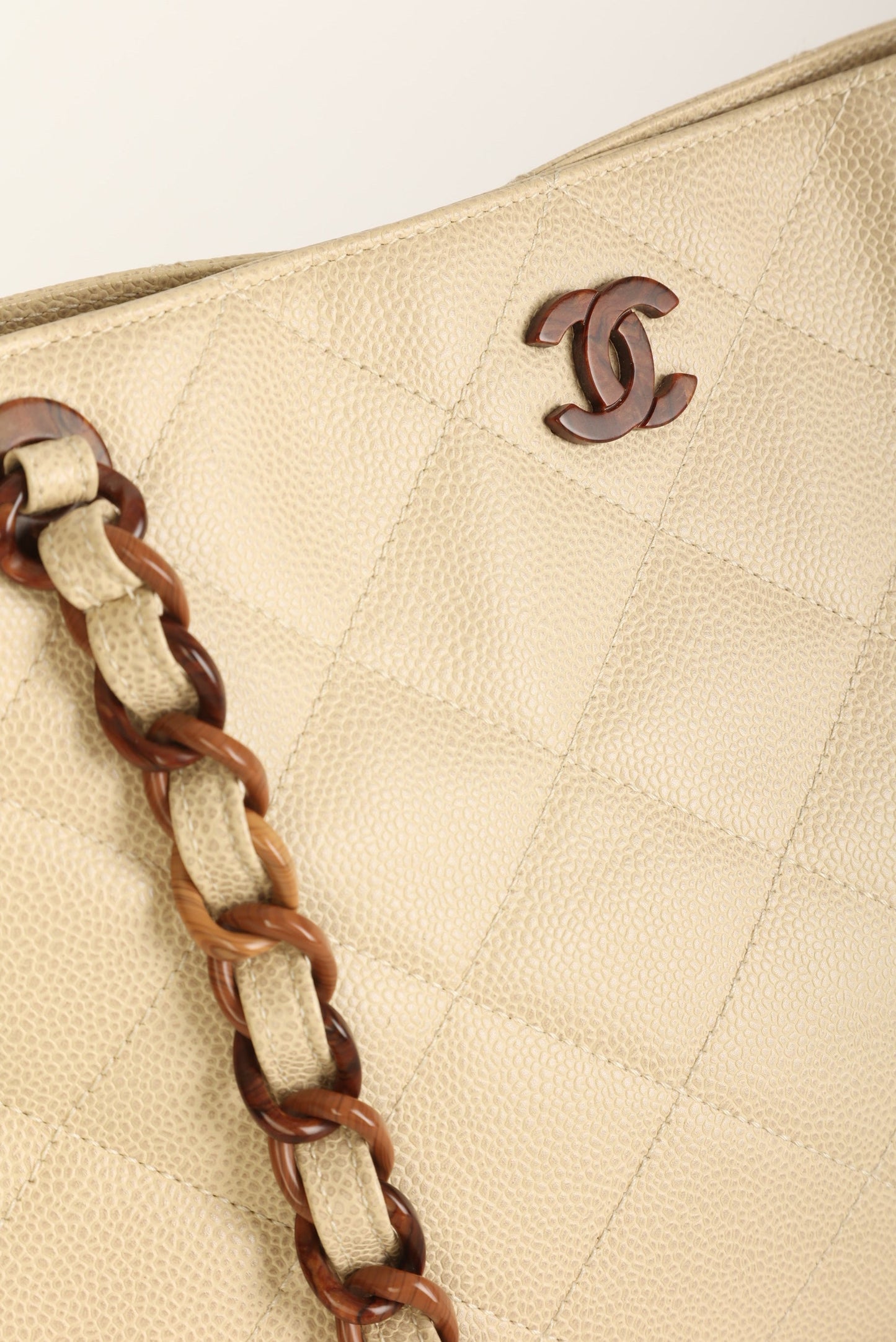 Chanel 2000 Caviar Wood Chain Tote