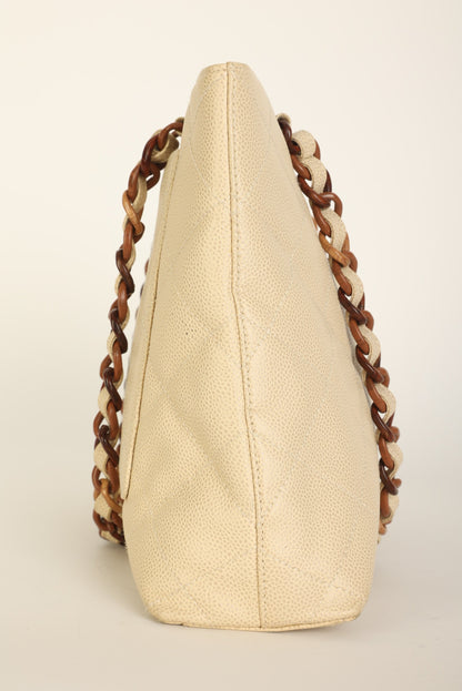 Chanel 2000 Caviar Wood Chain Tote