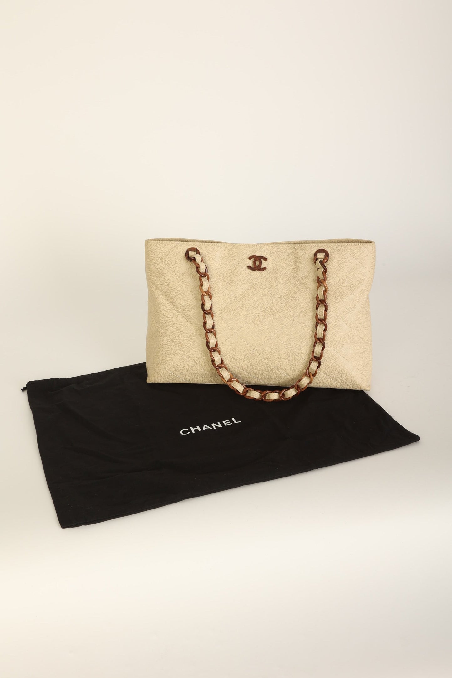 Chanel 2000 Caviar Wood Chain Tote