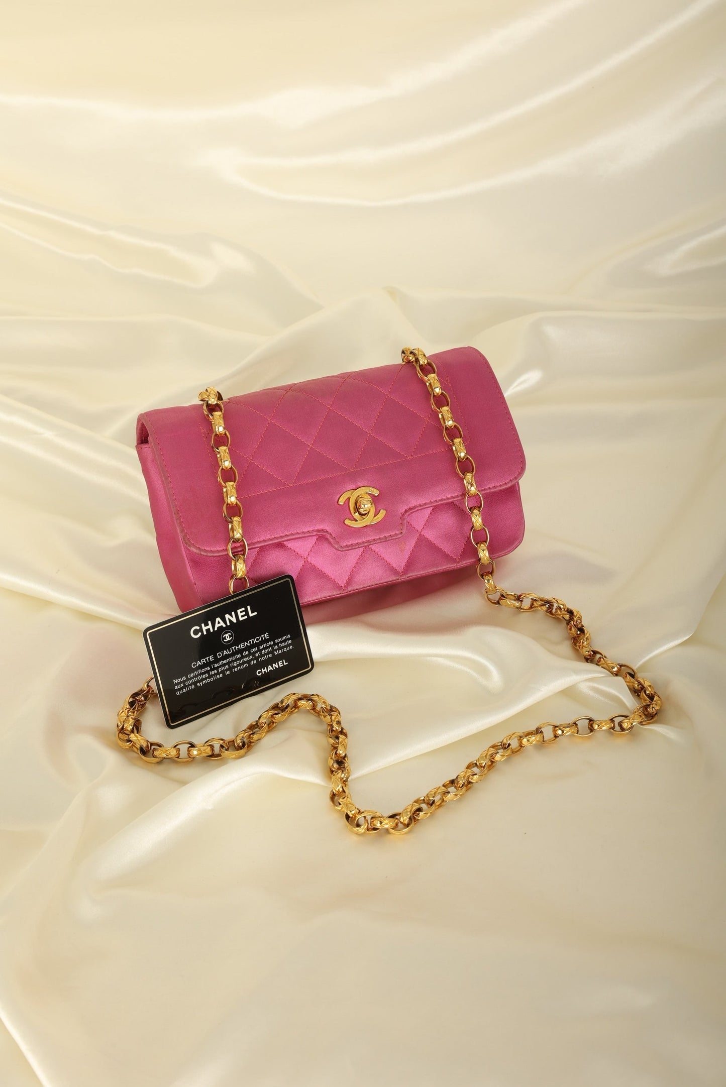 Extremely Rare Chanel 1989 Satin Bijoux Chain Mini Diana
