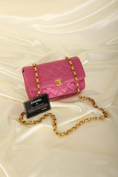 Extremely Rare Chanel 1989 Satin Bijoux Chain Mini Diana