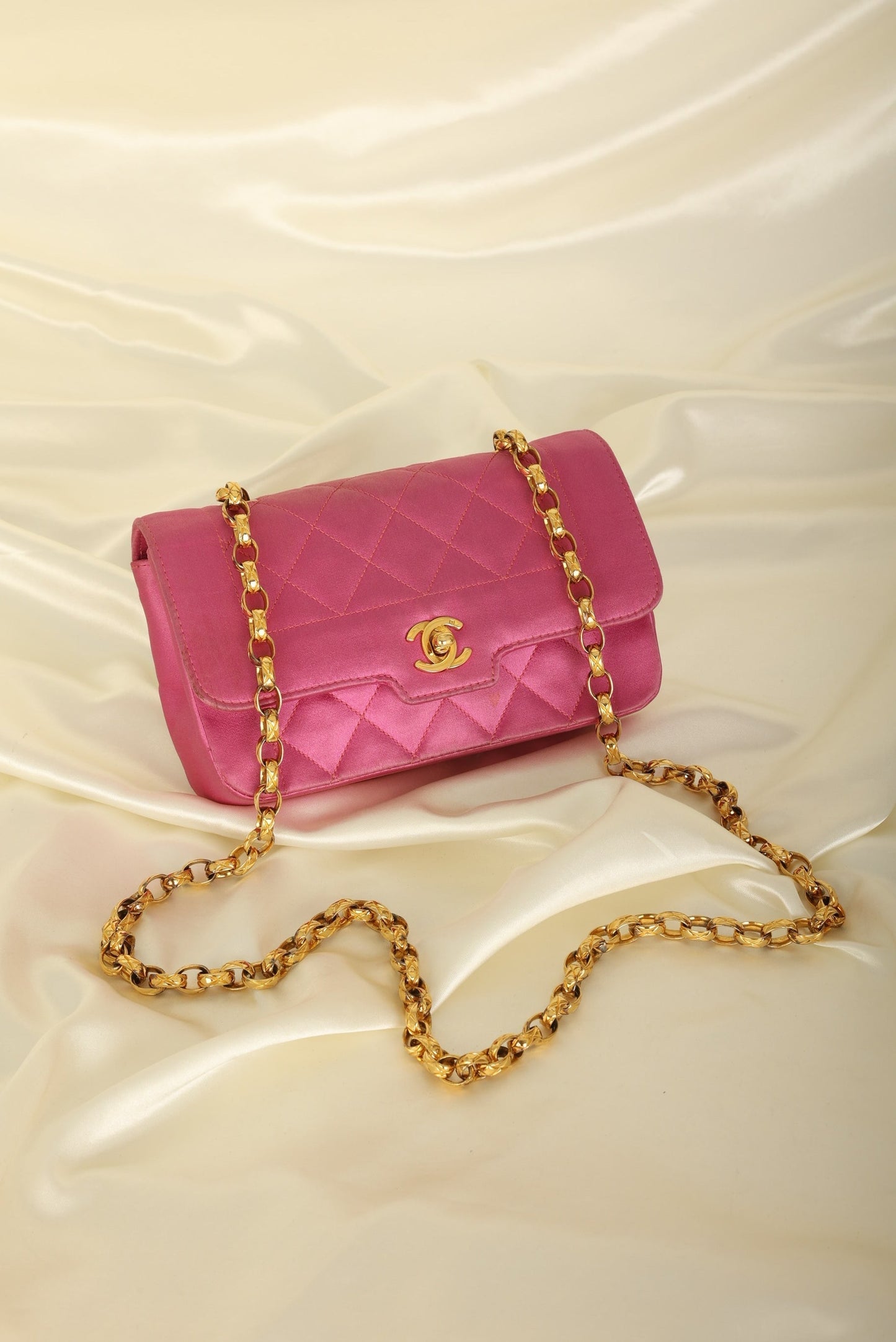 Extremely Rare Chanel 1989 Satin Bijoux Chain Mini Diana