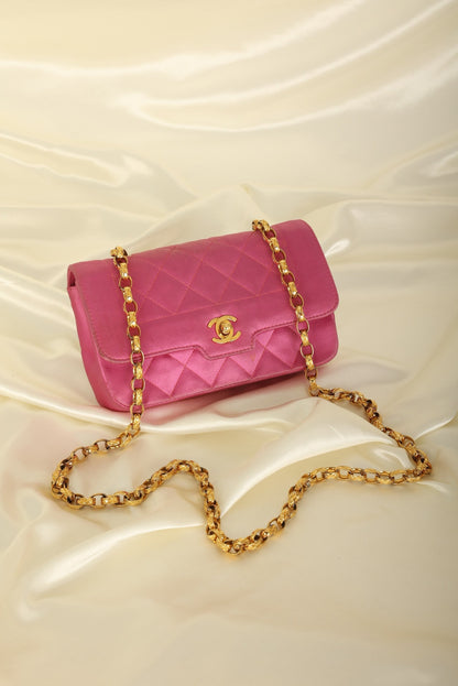Extremely Rare Chanel 1989 Satin Bijoux Chain Mini Diana