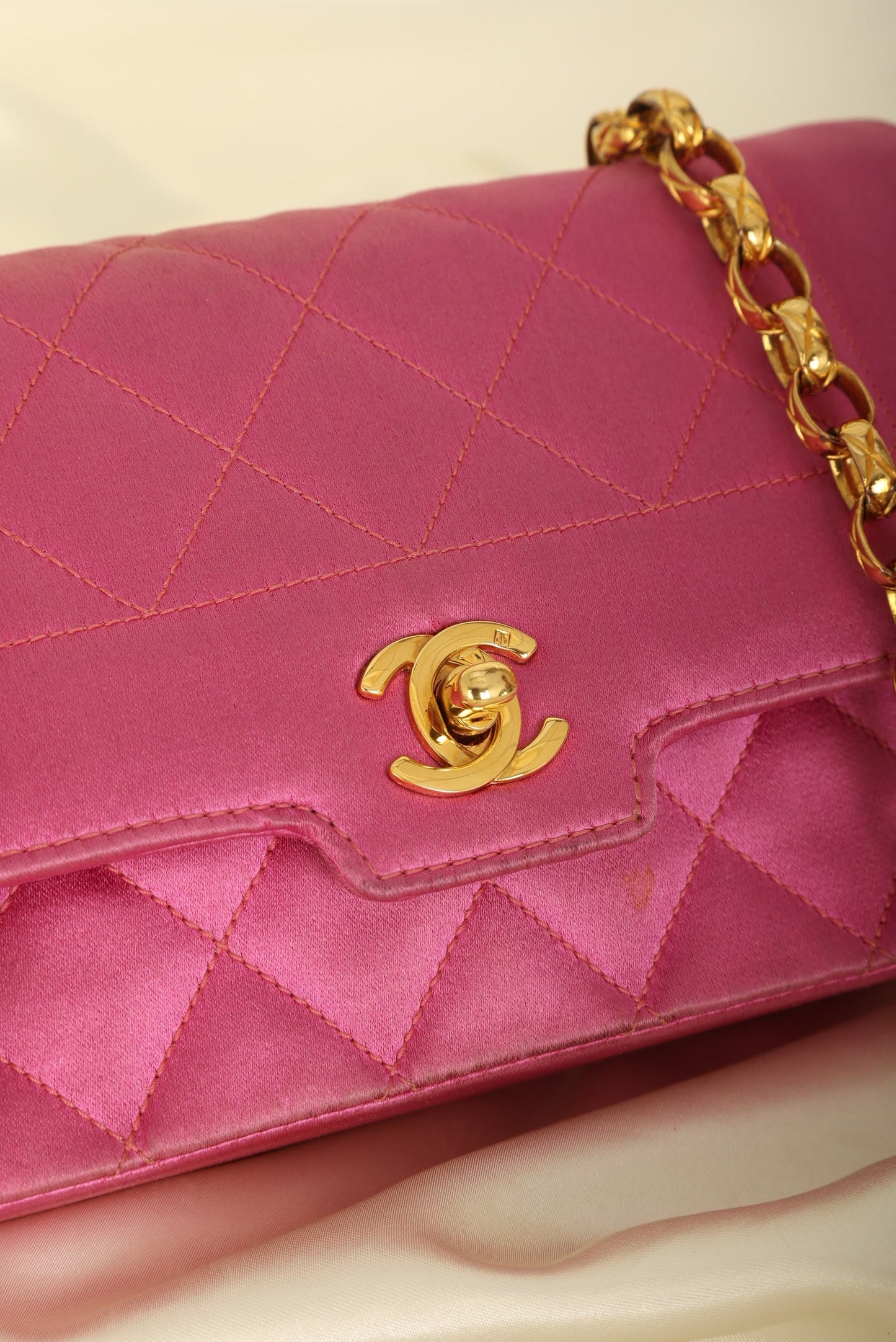 Extremely Rare Chanel 1989 Satin Bijoux Chain Mini Diana