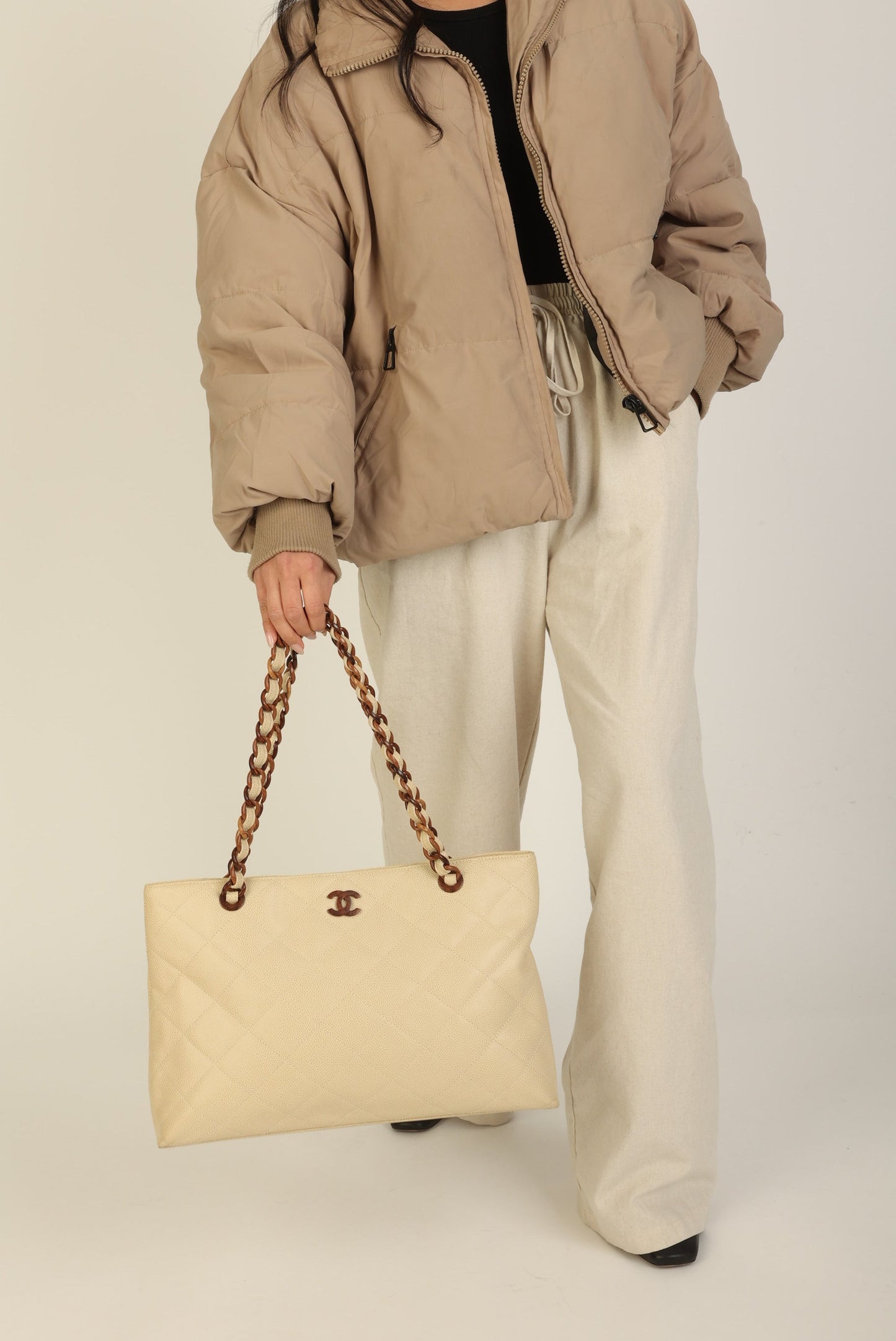 Chanel 2000 Caviar Wood Chain Tote
