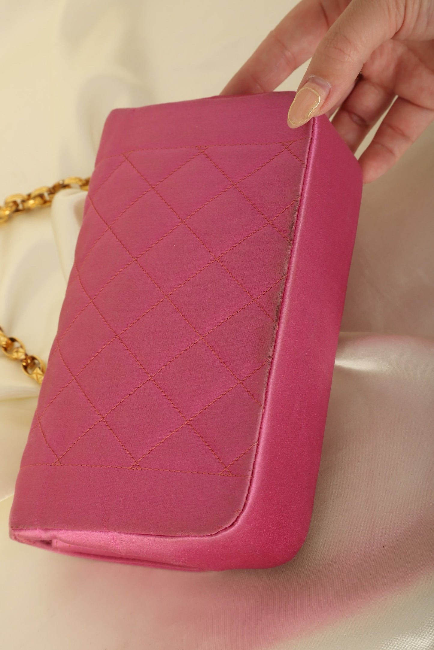 Extremely Rare Chanel 1989 Satin Bijoux Chain Mini Diana