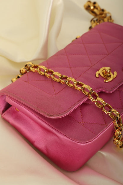 Extremely Rare Chanel 1989 Satin Bijoux Chain Mini Diana
