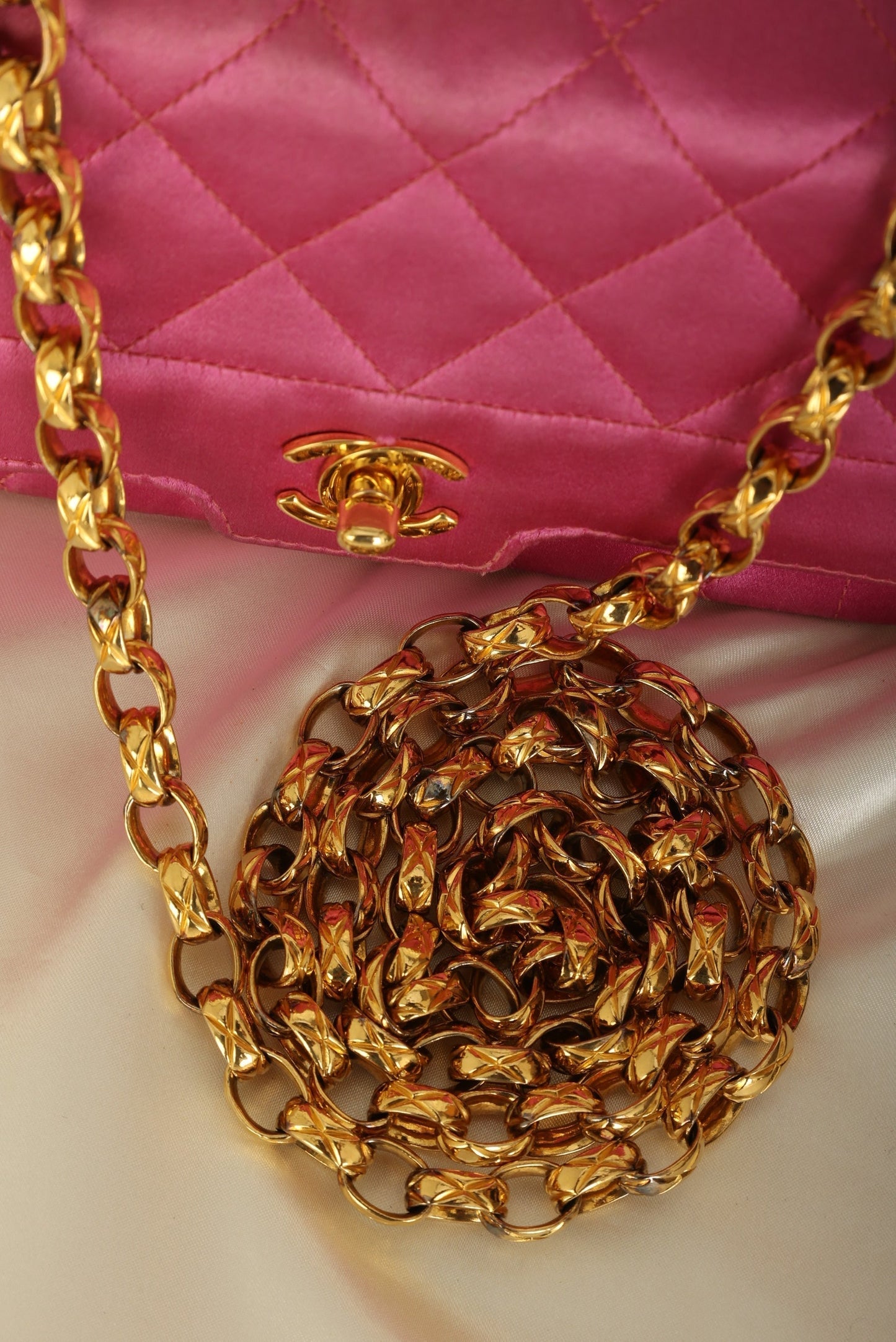 Extremely Rare Chanel 1989 Satin Bijoux Chain Mini Diana