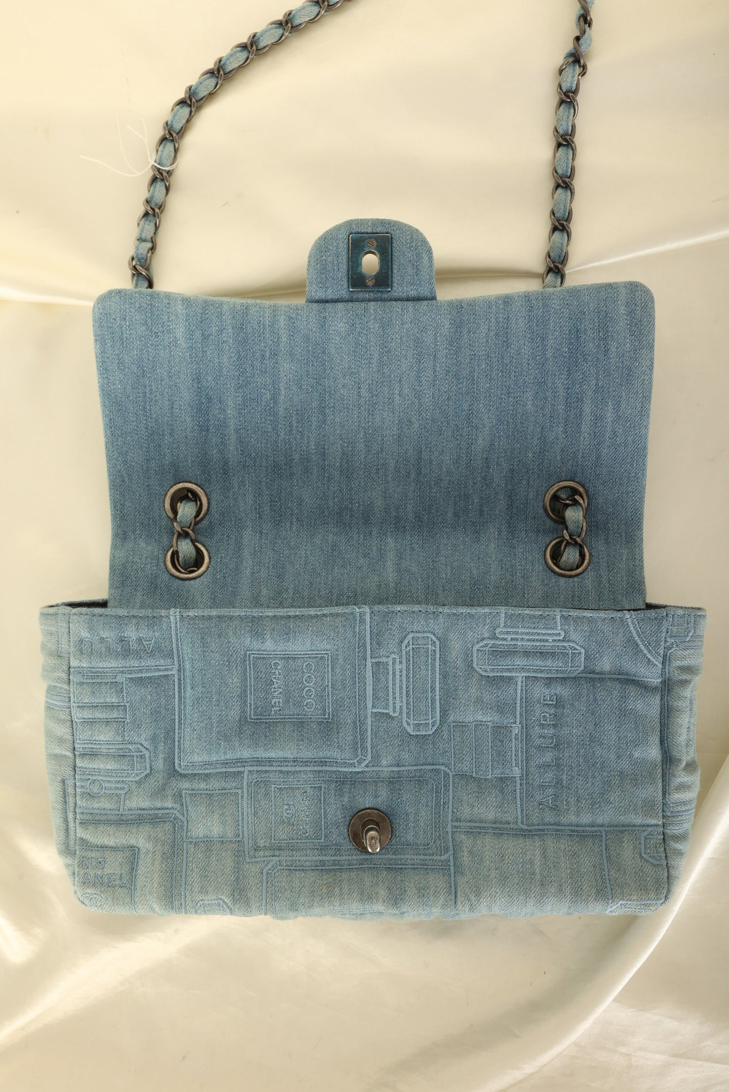 Extremely Rare 2016 Chanel Denim Perfume Embroidered Medium Flap