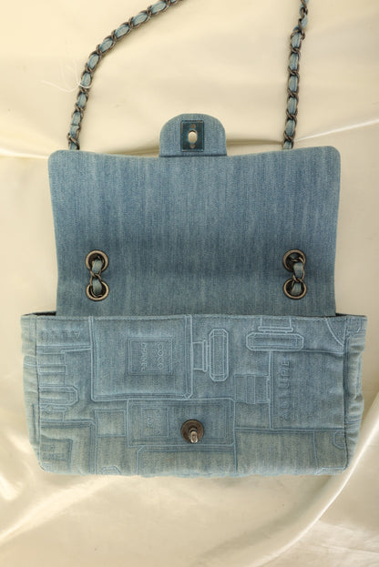 Extremely Rare 2016 Chanel Denim Perfume Embroidered Medium Flap