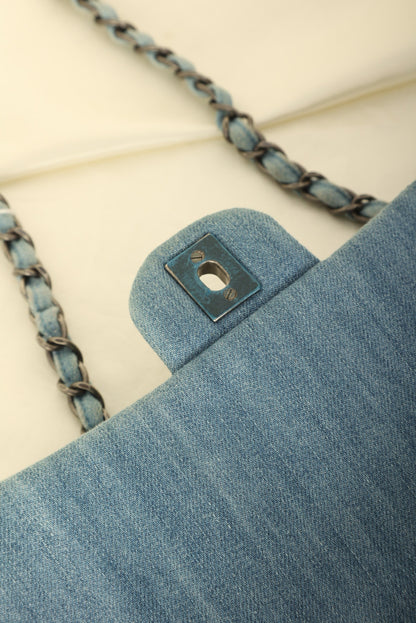 Extremely Rare 2016 Chanel Denim Perfume Embroidered Medium Flap