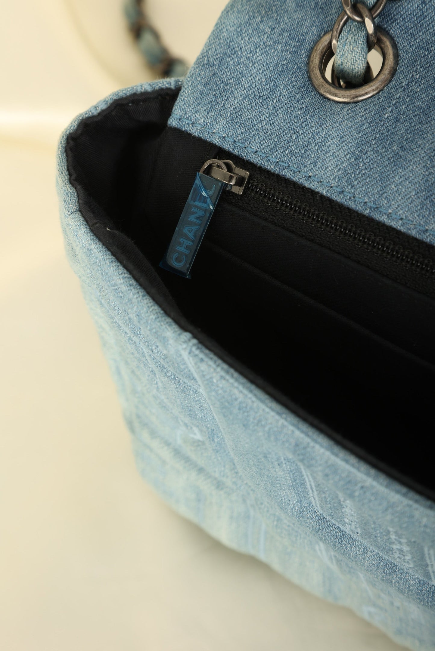 Extremely Rare 2016 Chanel Denim Perfume Embroidered Medium Flap
