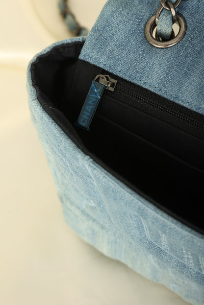Extremely Rare 2016 Chanel Denim Perfume Embroidered Medium Flap
