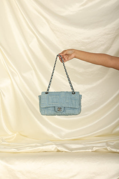 Extremely Rare 2016 Chanel Denim Perfume Embroidered Medium Flap