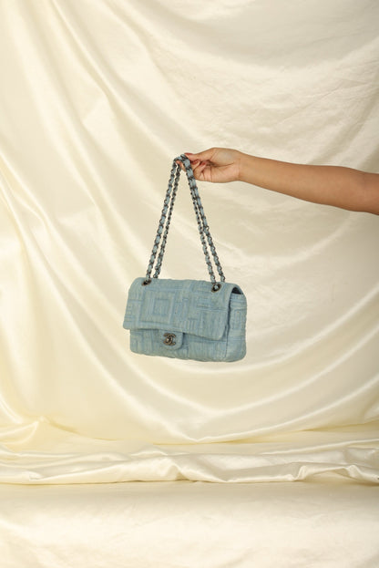 Extremely Rare 2016 Chanel Denim Perfume Embroidered Medium Flap