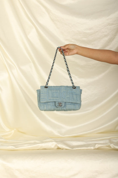 Extremely Rare 2016 Chanel Denim Perfume Embroidered Medium Flap