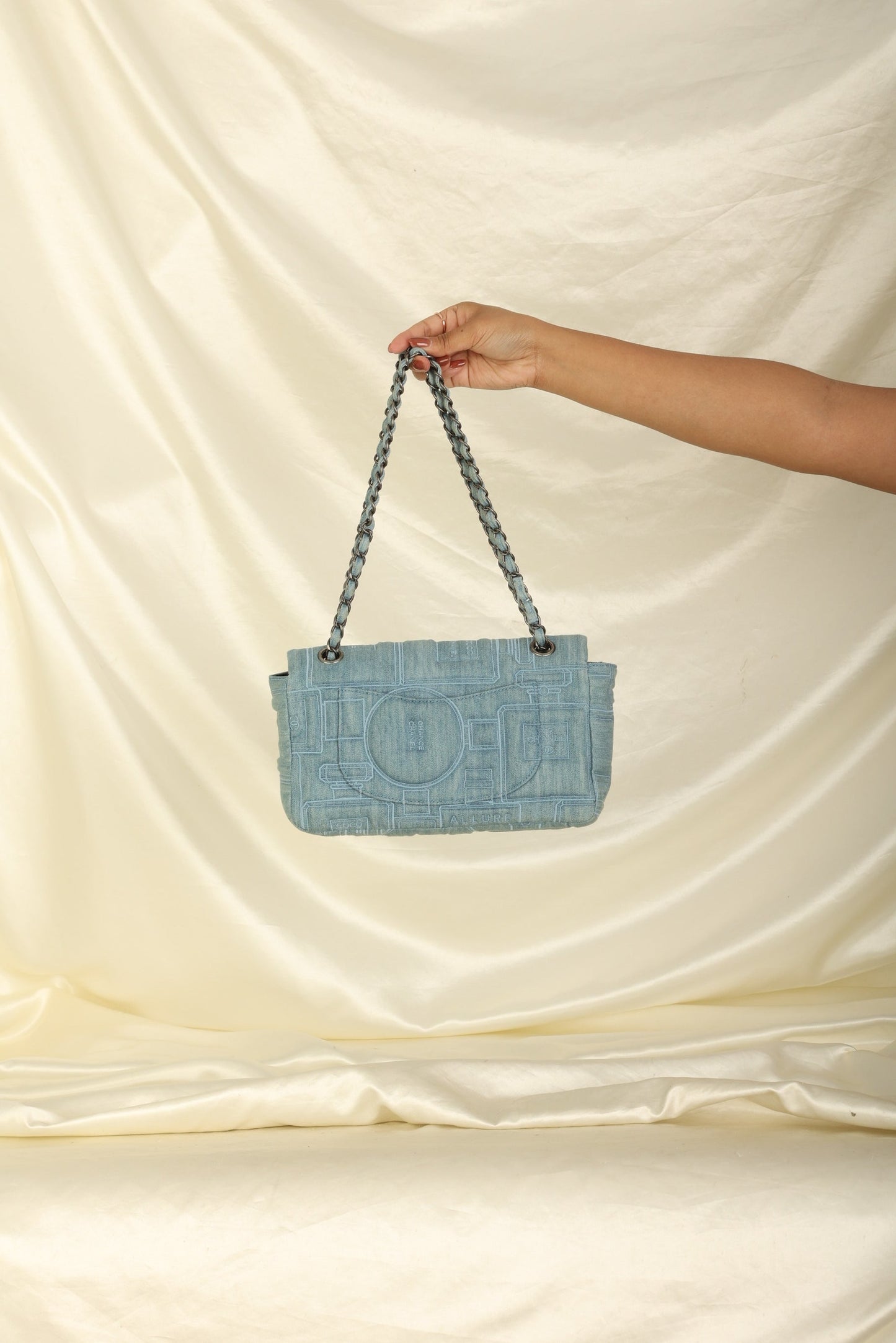 Extremely Rare 2016 Chanel Denim Perfume Embroidered Medium Flap