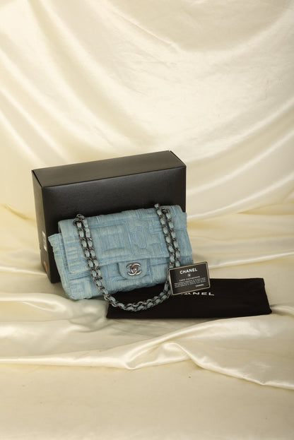 Extremely Rare 2016 Chanel Denim Perfume Embroidered Medium Flap