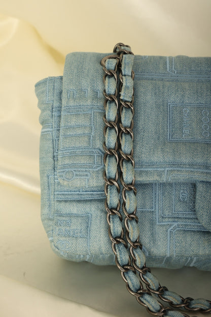 Extremely Rare 2016 Chanel Denim Perfume Embroidered Medium Flap