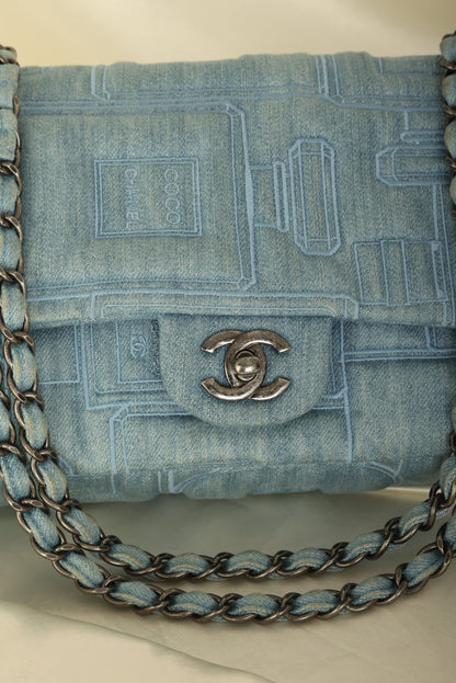 Extremely Rare 2016 Chanel Denim Perfume Embroidered Medium Flap
