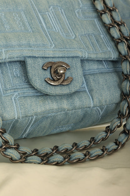 Extremely Rare 2016 Chanel Denim Perfume Embroidered Medium Flap