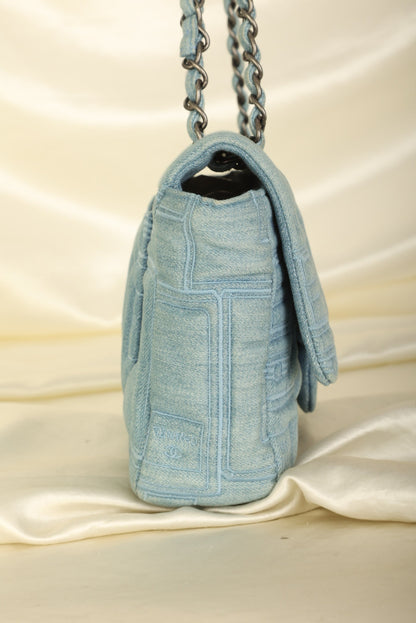 Extremely Rare 2016 Chanel Denim Perfume Embroidered Medium Flap